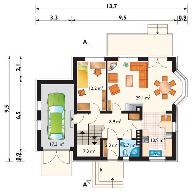 Rzut parteru POW. 90,7 m²