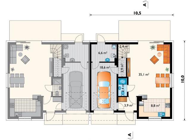 Rzut parteru POW. 80,7 m²