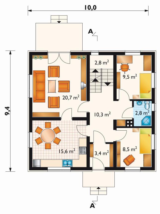 Rzut parteru POW. 73,6 m²