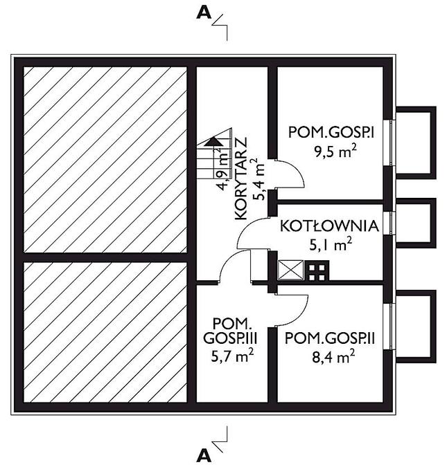 Rzut piwnicy POW. 39,0 m²