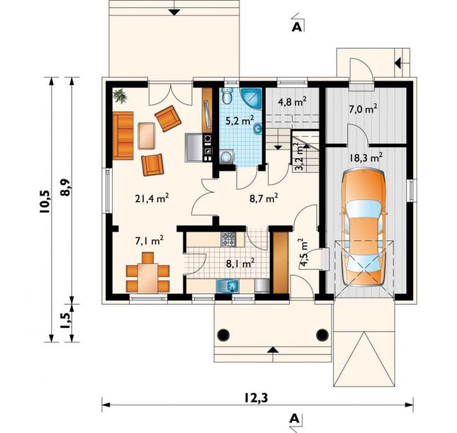 Rzut parteru POW. 88,3 m²