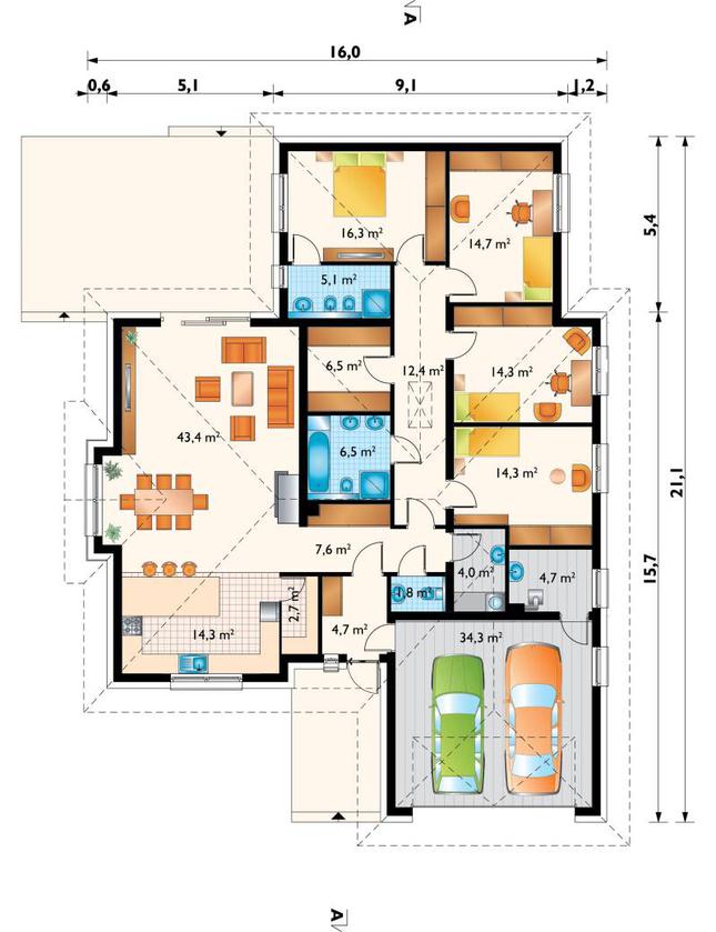 Rzut parteru POW. 207,6 m²