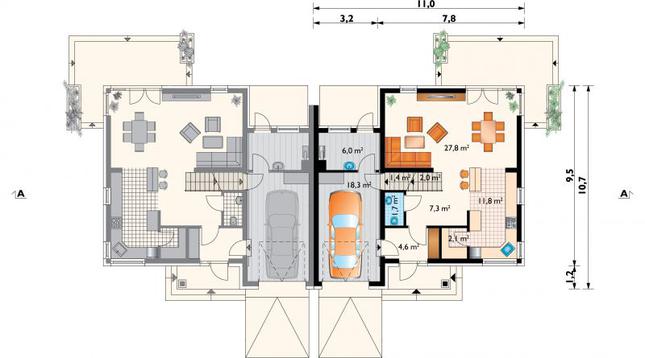 Rzut parteru POW. 97,6 m²