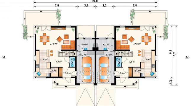 Rzut parteru POW. 97,6 m²