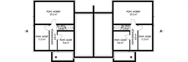 Rzut piwnicy POW. 55,6 m²