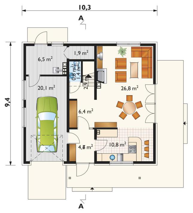 Rzut parteru POW. 81,4 m²