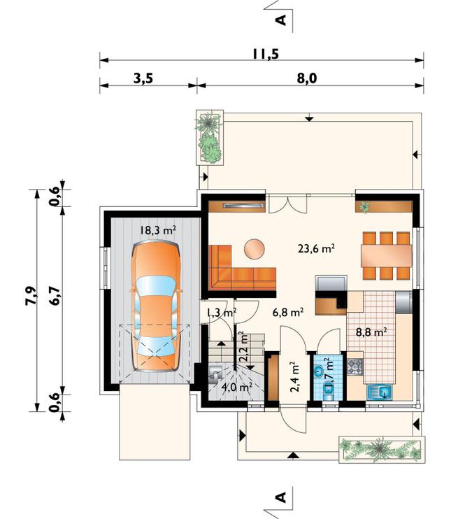 Rzut parteru POW. 69,0 m²