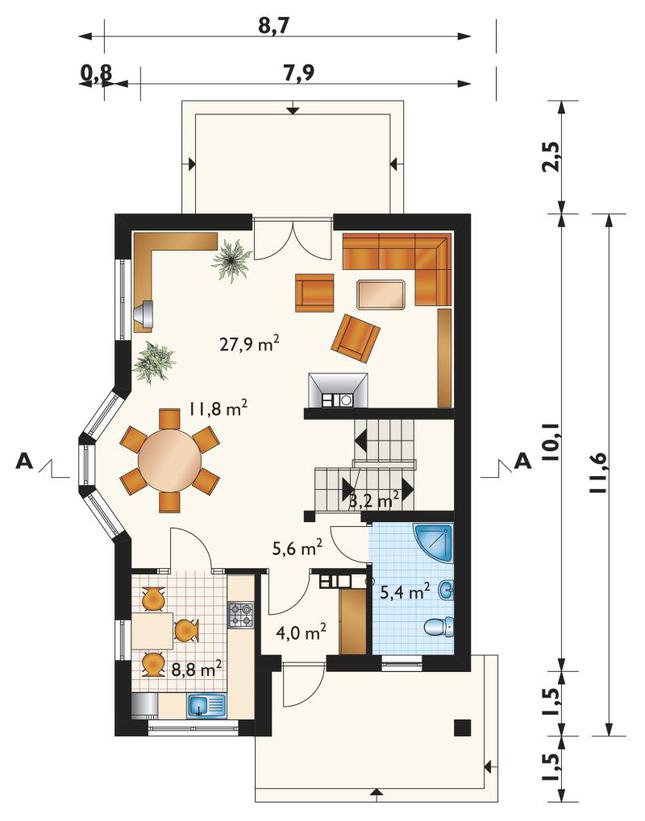 Rzut parteru lustro POW. 66,7 m²