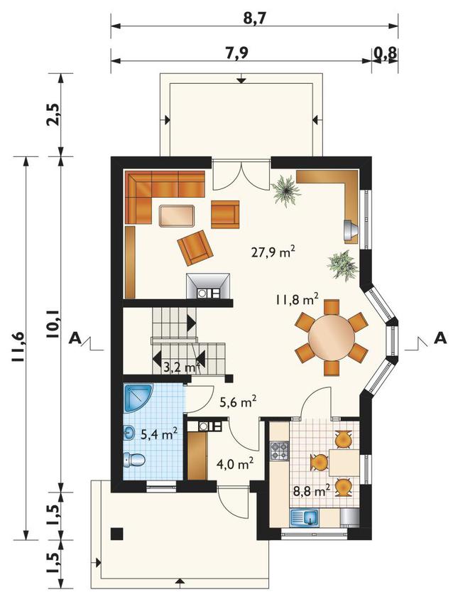 Rzut parteru POW. 66,7 m²