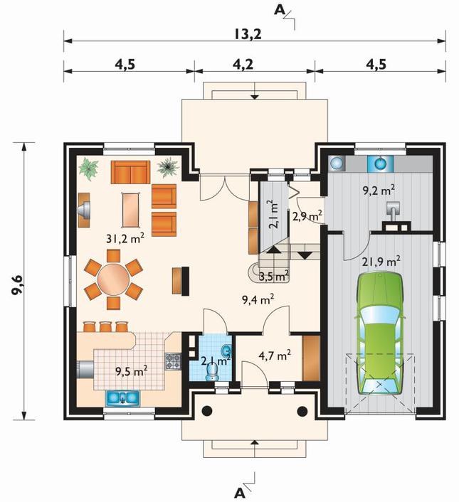 Rzut parteru POW. 96,3 m²