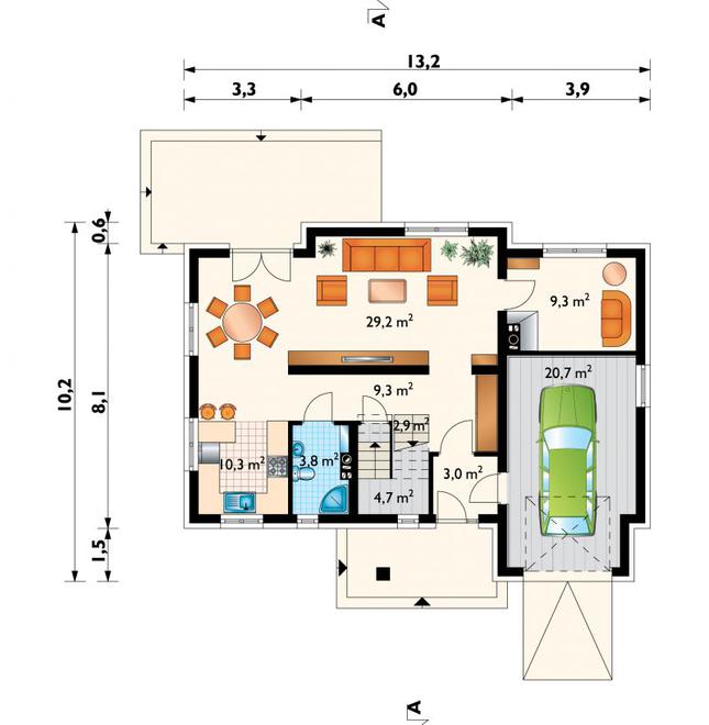 Rzut parteru POW. 93,2 m²