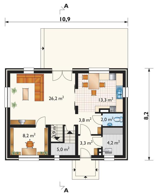 Rzut parteru lustro POW. 69,9 m²