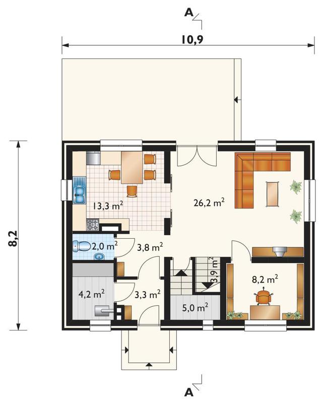 Rzut parteru POW. 69,9 m²