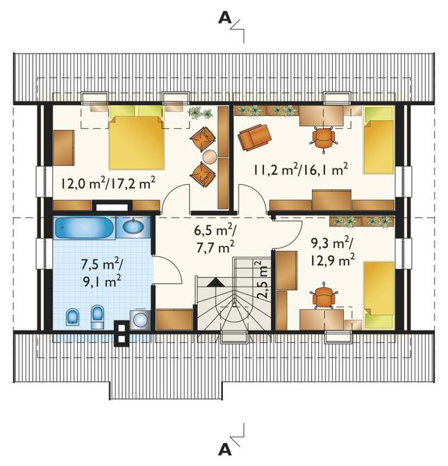 Rzut poddasza POW. 65,5 m²
