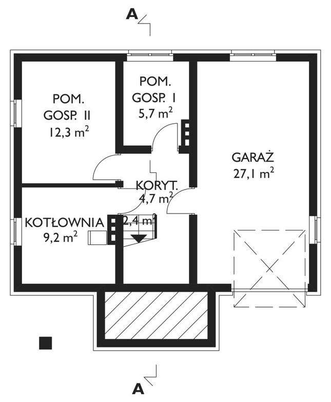 Rzut piwnicy POW. 61,4 m²