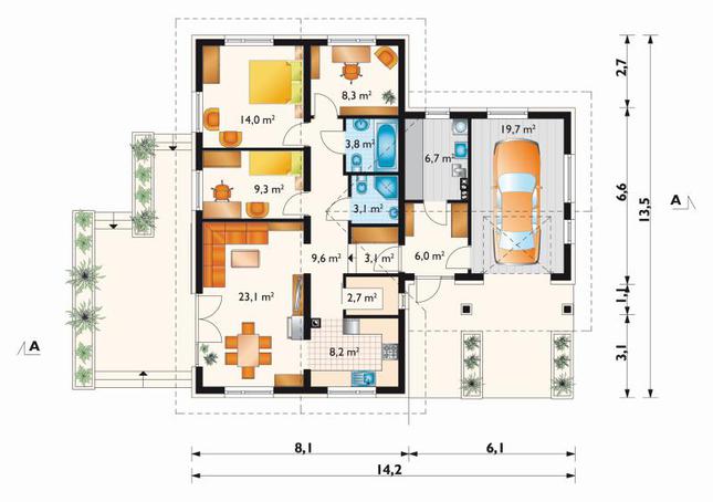 Rzut parteru POW. 117,6 m²