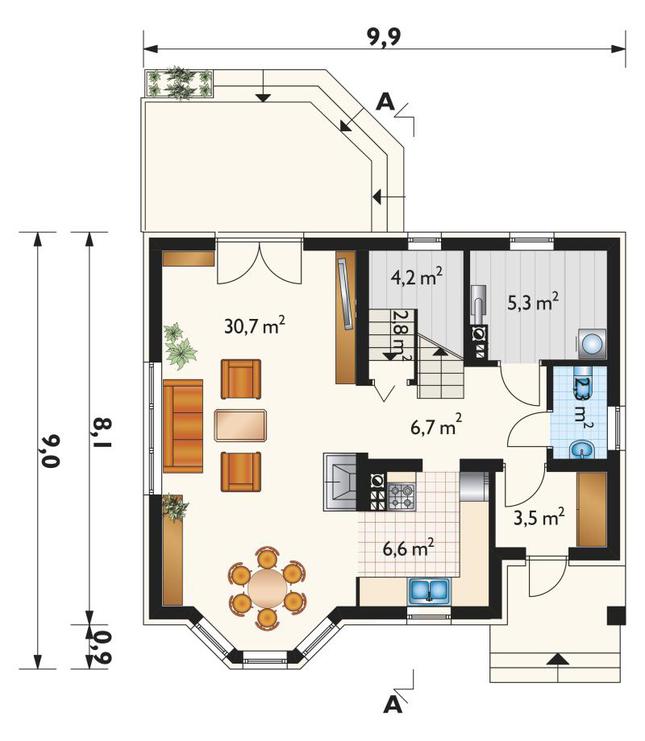 Rzut parteru lustro POW. 62,1 m²