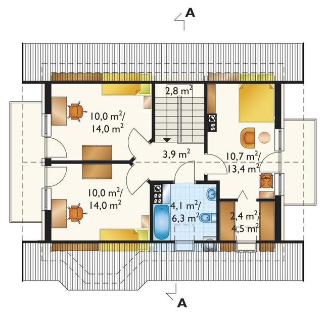 Rzut poddasza lustro POW. 58,9 m²