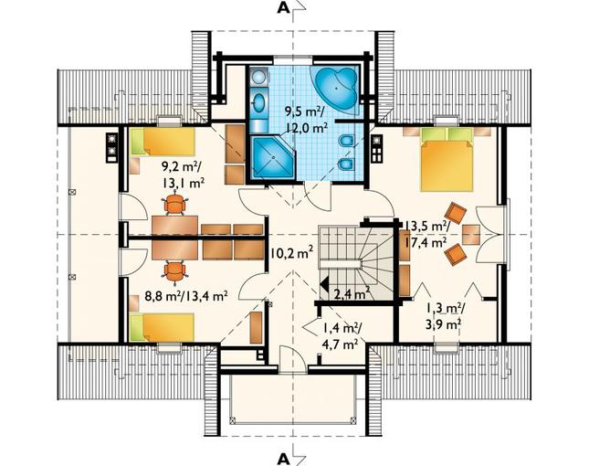 Rzut poddasza lustro POW. 77,1 m²