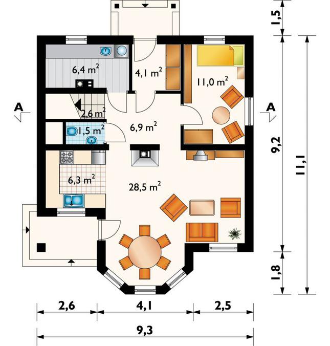 Rzut parteru POW. 67,3 m²