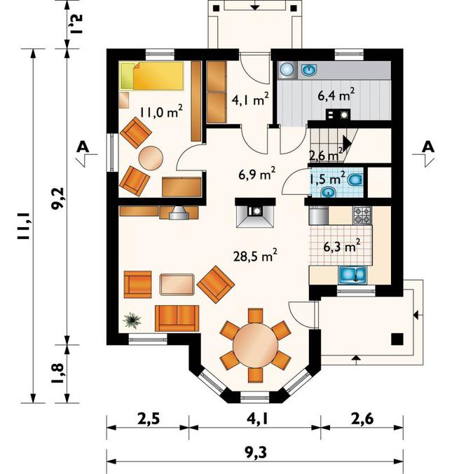 Rzut parteru lustro POW. 67,3 m²