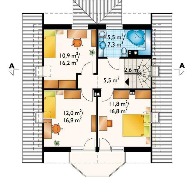 Rzut poddasza lustro POW. 65,3 m²