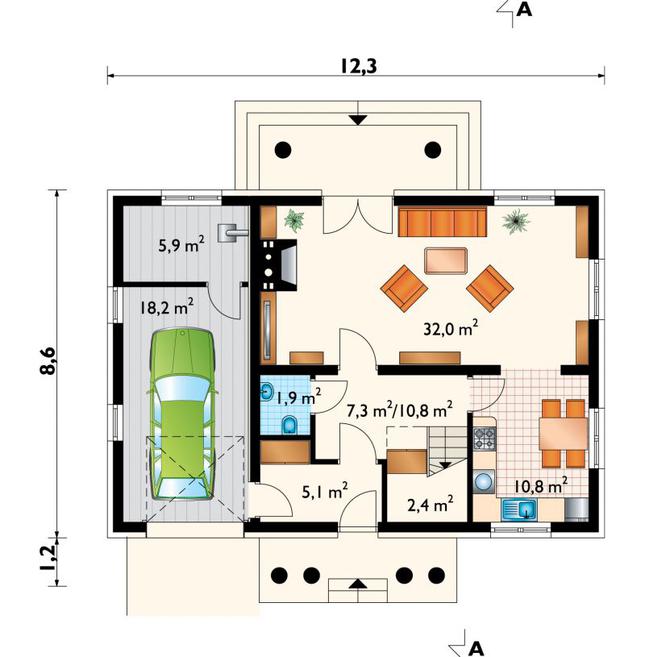 Rzut parteru POW. 87,1 m²