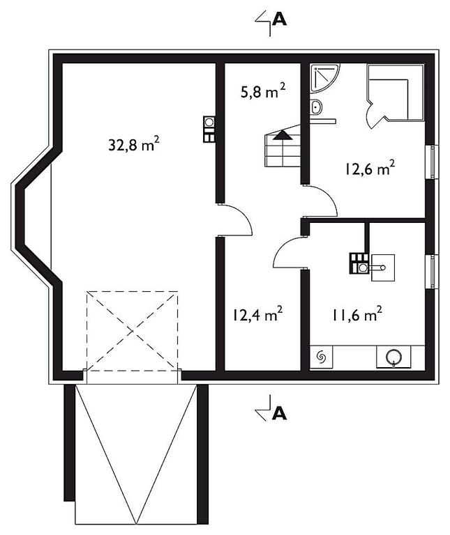Rzut piwnicy lustro POW. 75,2 m²