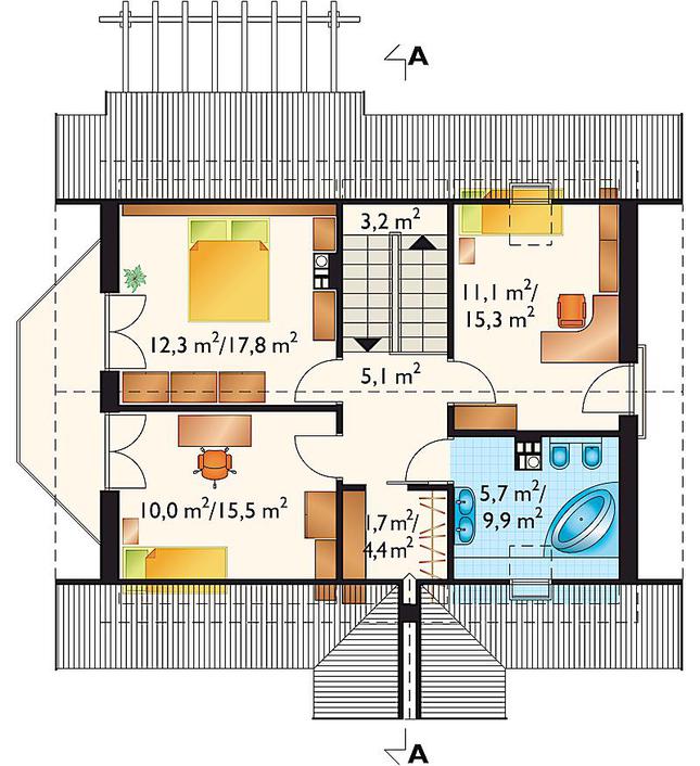 Rzut poddasza lustro POW. 71,5 m²