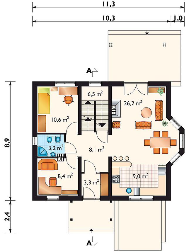 Rzut parteru POW. 75,3 m²