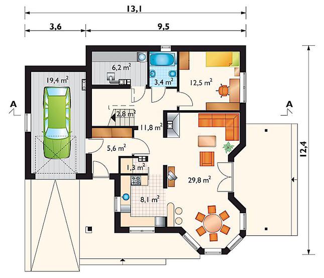 Rzut parteru POW. 99,7 m²