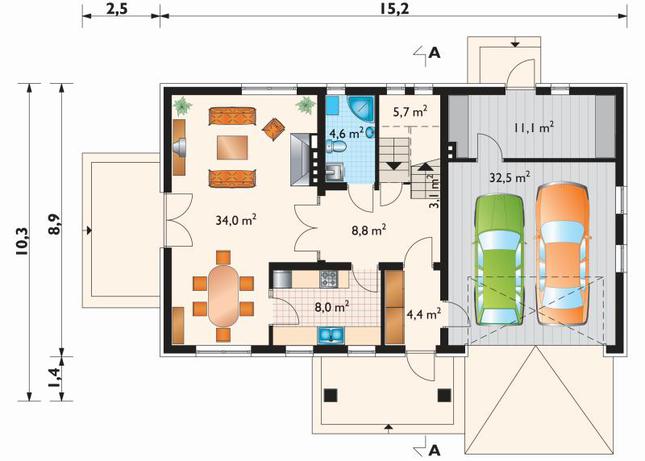 Rzut parteru POW. 112,6 m²