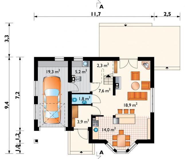Rzut parteru POW. 73,0 m²