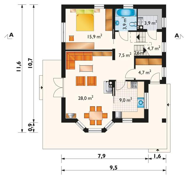 Rzut parteru POW. 80,1 m²