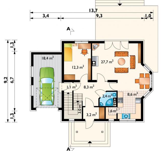 Rzut parteru POW. 86,6 m²
