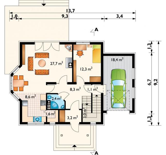 Rzut parteru lustro POW. 86,6 m²