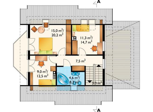 Rzut poddasza lustro POW. 66,1 m²