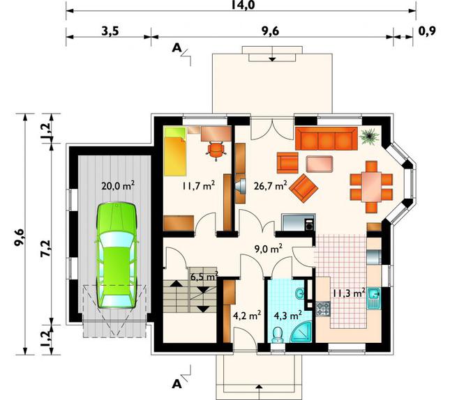 Rzut parteru POW. 93,7 m²