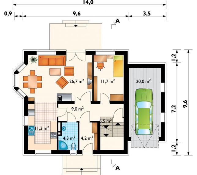 Rzut parteru lustro POW. 93,7 m²