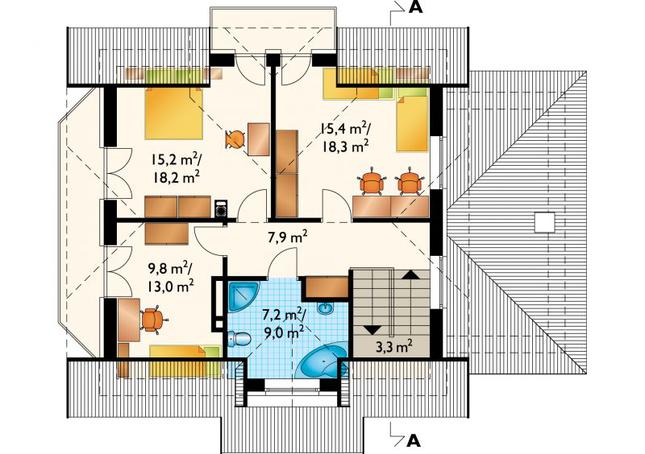 Rzut poddasza lustro POW. 69,7 m²