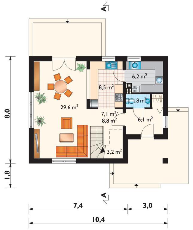 Rzut parteru POW. 64,2 m²