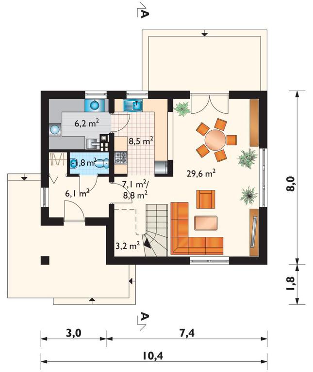 Rzut parteru lustro POW. 64,2 m²