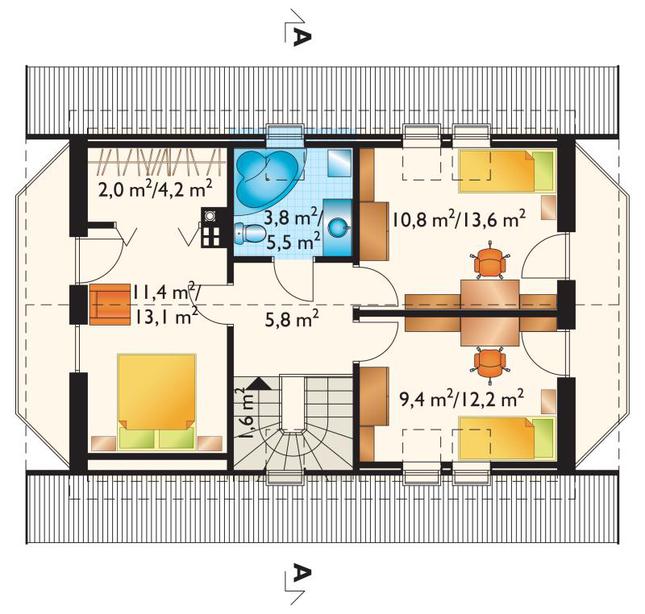Rzut poddasza lustro POW. 56,0 m²