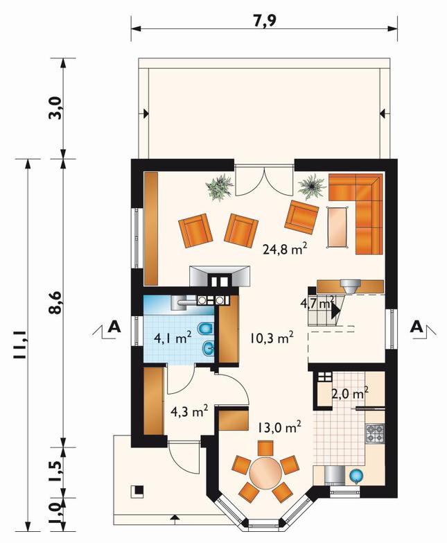 Rzut parteru POW. 62,0 m²