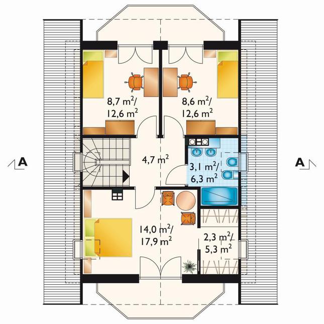 Rzut poddasza lustro POW. 60,1 m²