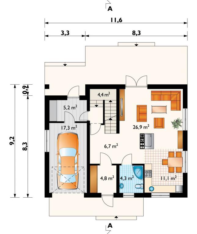 Rzut parteru POW. 80,7 m²