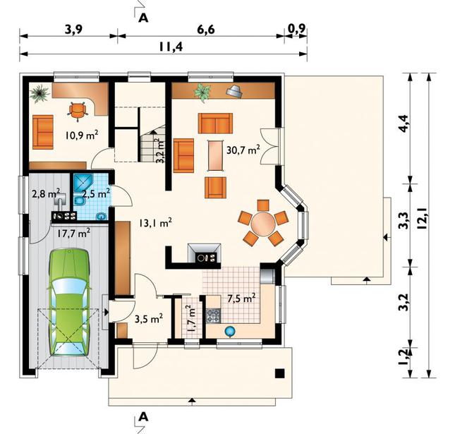 Rzut parteru POW. 93,6 m²