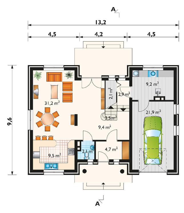 Rzut parteru POW. 96,5 m²