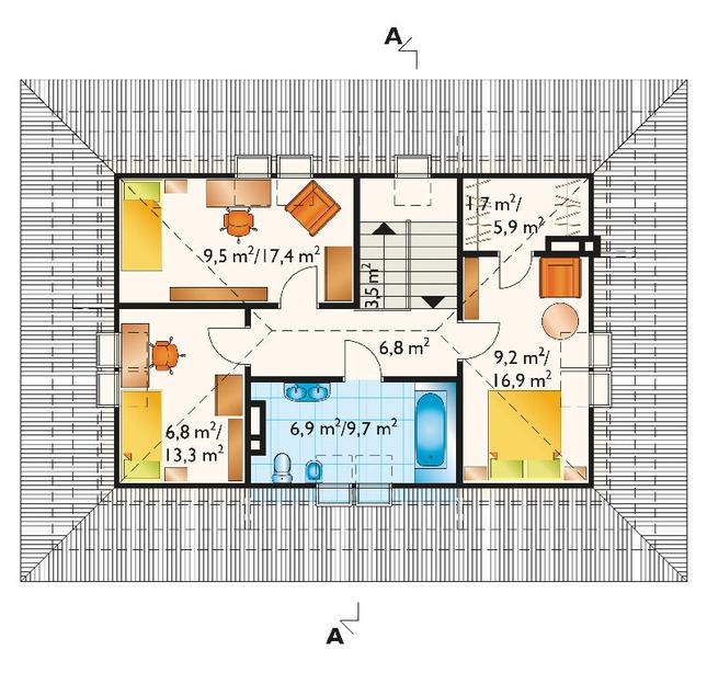 Rzut poddasza POW. 73,5 m²