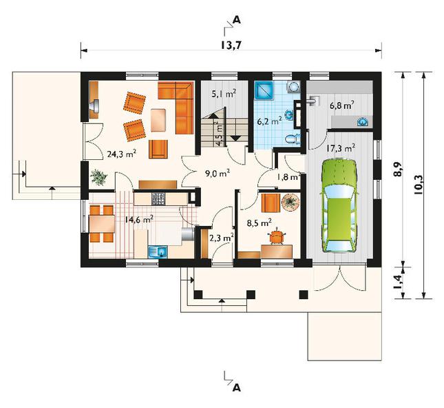 Rzut parteru lustro POW. 100,4 m²